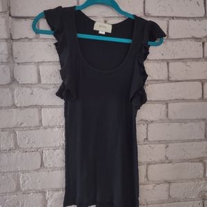 Black tank with ruffle sleeve detail